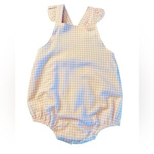 Minnow Pink Guava Gingham Bubble Romper Size 12-18 Months NWT